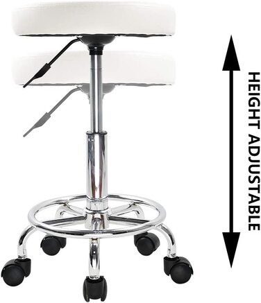 Стілець на коліщатках kkton регульований по висоті обертовий барний стілець робочий стілець зі штучної шкіри офісний стілець (білий)