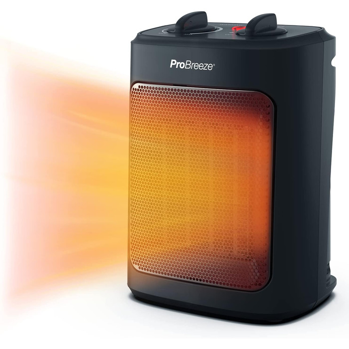 Про Breeze 2000W керамічний міні-нагрівач з холодною функцією та 3 рівнями потужності - для офісу, вітальні, спальні або тераси - Чорний