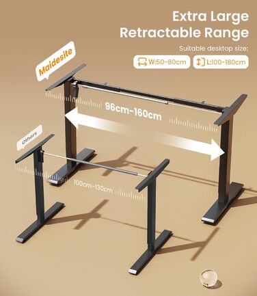 Електричний стіл MAIDeSITe з регулюванням висоти, 2 ніжки, 4 пам'яті, T1 Pro (Чорний)