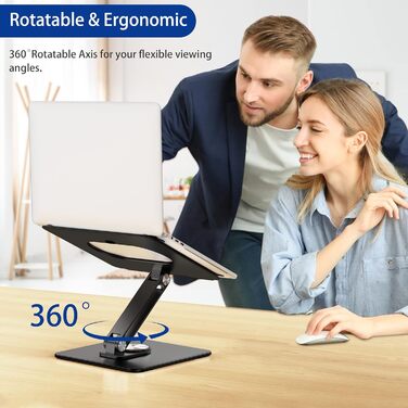 Підставка для ноутбука BESIGN LSX7 з поворотним підставою 360°, регульована ергономічна підставка, сумісна з ноутбуками 10-15.6' (чорна)