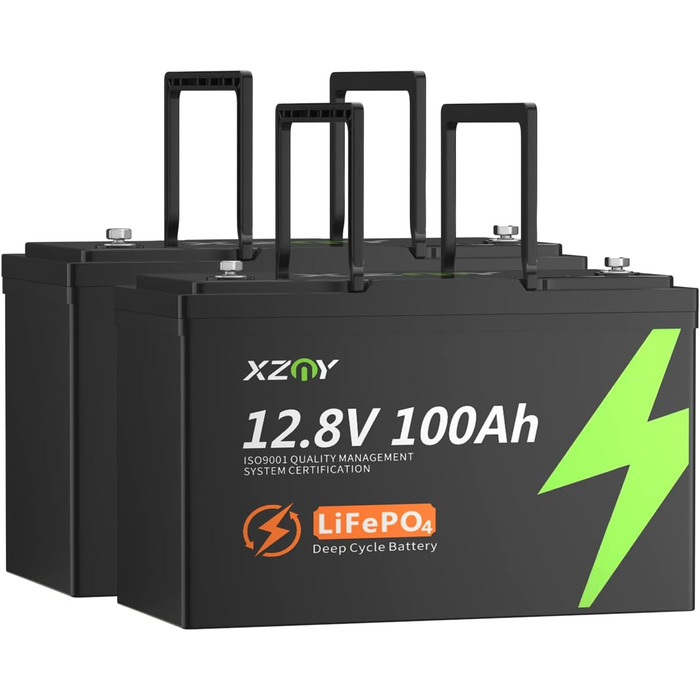 Літієва батарея XZNY 12V 100Ah Mini LiFePO4 зі 100A BMS, для автофургонів, сонячних батарей та автономної мережі (2 упаковки)