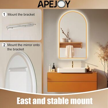 Дзеркало для ванної кімнати овальне з підсвічуванням 75x45 см, LED, сенсорне керування, зміна кольору світла (тепле/холодне/нейтральне), золото