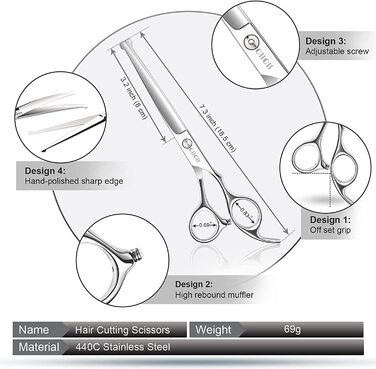 Ножиці для стрижки собак, набір професійних ножиць для стрижки собак ciicii 6,5 дюйма (ножиці для стрижки кішок, вигнуті і прямі ножиці для стрижки кішок) для догляду за собаками, кішками, домашніми тваринами(9 шт. - круглий захисний наконечник-сріблястий