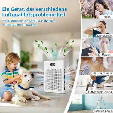 Повітряочисник HEPA з керуванням через додаток, LED-дисплей, тихий режим (22 dB), CADR 250 м³/год, для кімнат до 90 м², режим для тварин, видаляє 99,97% пилу, пилку, шерсті та запахів