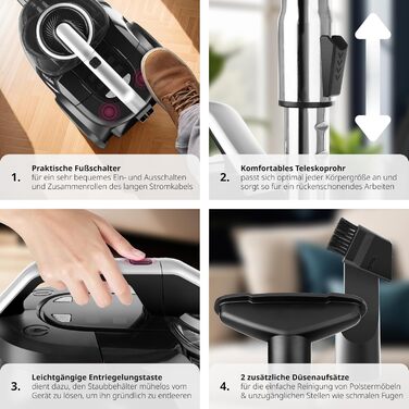 Пилсос Tectake VC900 без мішка, 900 Вт, потужний, для дому, з кабелем, для видалення шерсті тварин, Easy clean, для килимового та твердого покриття