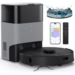 Робот-пилосос з функцією миття та станцією самоочищення, об'єм 3.5л, для килимів та шерсті тварин, з керуванням через додаток та Alexa, LiDAR навігація, час роботи 180 хвилин (світло-чорний)