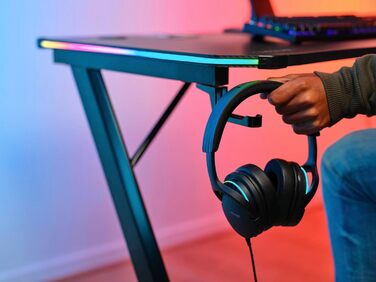 Ігровий стіл Trust Gaming GXT 709W Luminus RGB з підсвічуванням LED, 10 режимів, USB, білий, з підставкою для навушників та тримачем для напоїв, 120 x 60 см