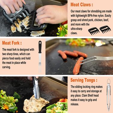 Набір інструментів для гриля 38 шт. з нержавіючої сталі: шпатель, щипці, прес для бургера, сумка. Ідеальний подарунок для чоловіків