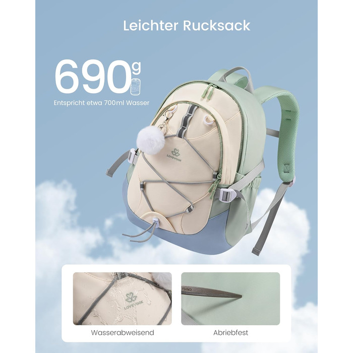 Шкільний рюкзак LOVEVOOK для підлітків, дівчаток, 5 клас, з нагрудною стрічкою, легкий, 15.6 дюймів (зелено-біло-блакитний)