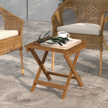 Outsunny Side Table Outdoor, Набір з 2 садових столів, Складаний кемпінговий стіл з дерева, Розкладний стіл для саду, Балкона, Тик, 45 x 45 x 45 см