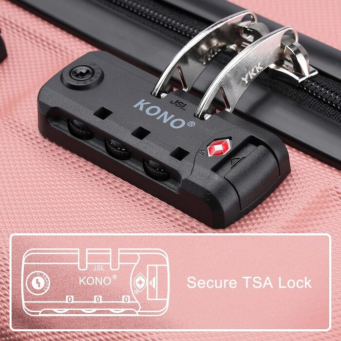Валіза KONO 24 дюйми з TSA-замком, ABS, 4 колеса, 65×44×25.5 см, набір 3 шт.