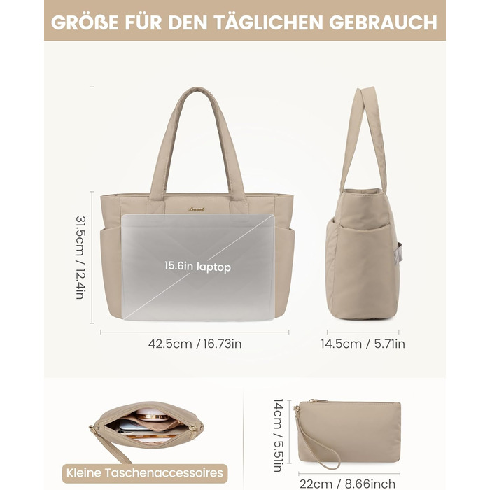 Сумка для ноутбука LOVEVOOK 15.6 дюймів, жіноча, велика, для роботи, навчання, універсальна (Хакі)