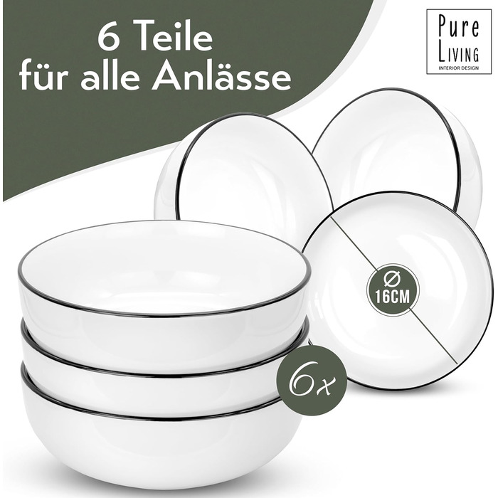 Набір посуду в скандинавському стилі на 6 персон - Porcelain Premium White 18 предметів - Набір посуду для посудомийної машини та мікрохвильової печі - Набір столового сервізу, миски та тарілки - Стильний посуд, столові прибори (миски (6x))