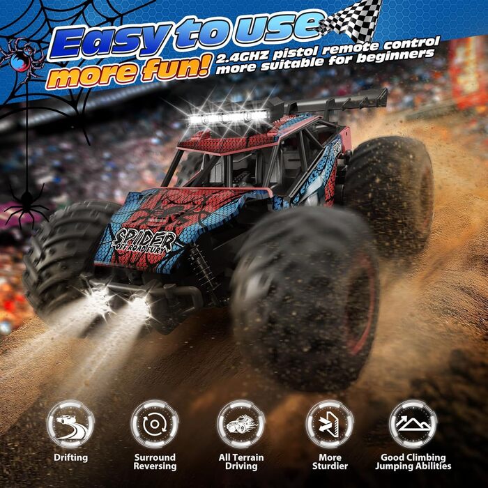 RC Truck Tecnock 1:20 Позашляховик на радіокеруванні з LED, 2 акумулятори, 10 км/год, 2.4 GHz, для хлопчиків та початківців