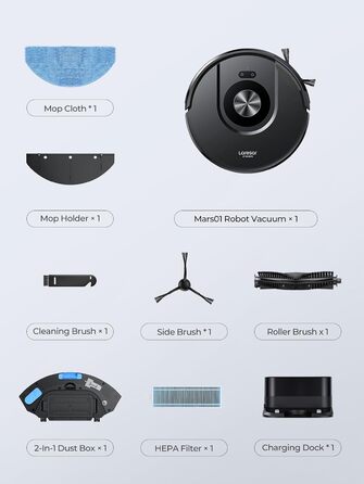 Робот-пилосос Laresar Clean 3-в-1 з функцією миття, 5000Pa, лазерна навігація, 180 хв, для тварин, килимів, твердих підлог, керування через додаток, 15 зон заборони (чорний)