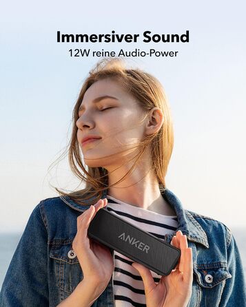 Портативна Bluetooth колонка Anker SoundCore 2 - потужний звук, глибокий бас, 24 години роботи, водонепроникність IPX7, для iPhone, Galaxy та інших пристроїв (Чорний)