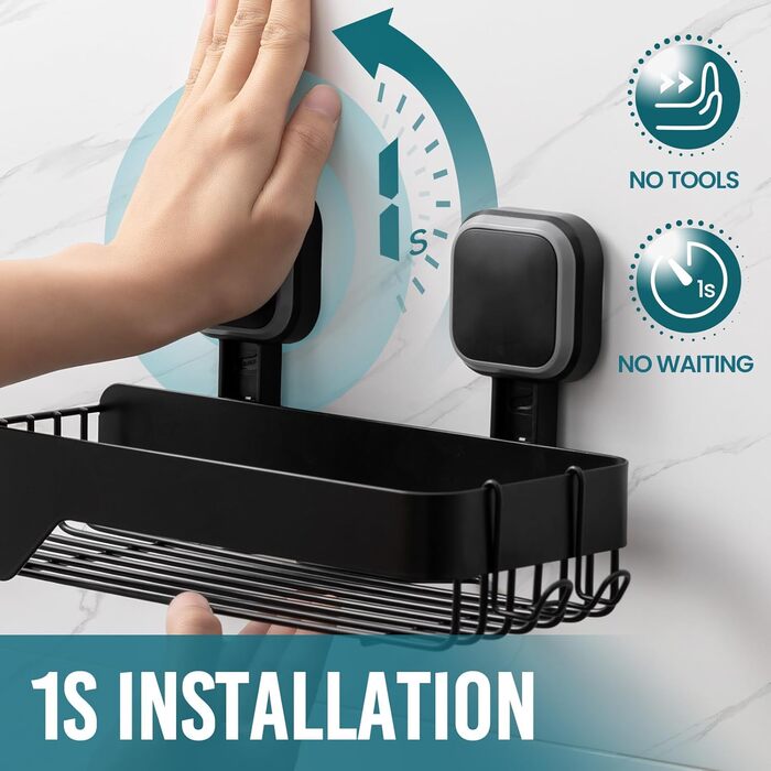 Корзина для душу TAILI з нержавіючої сталі, без свердління, чорна, 2 шт.