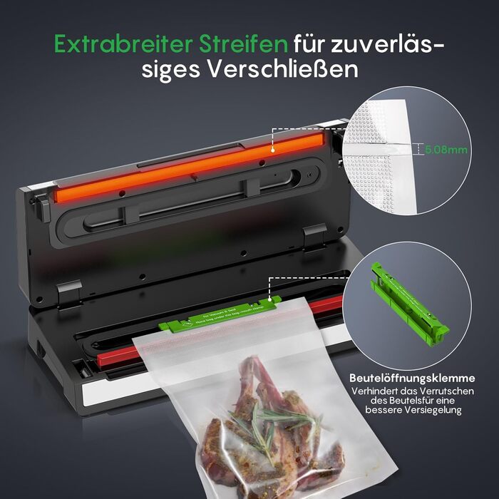 Вакууматор FRESKO Automax V2, автоматичний вакууматор для продуктів 140 Вт, подвійний гарячий шов, режими «сухий/вологий», чорний