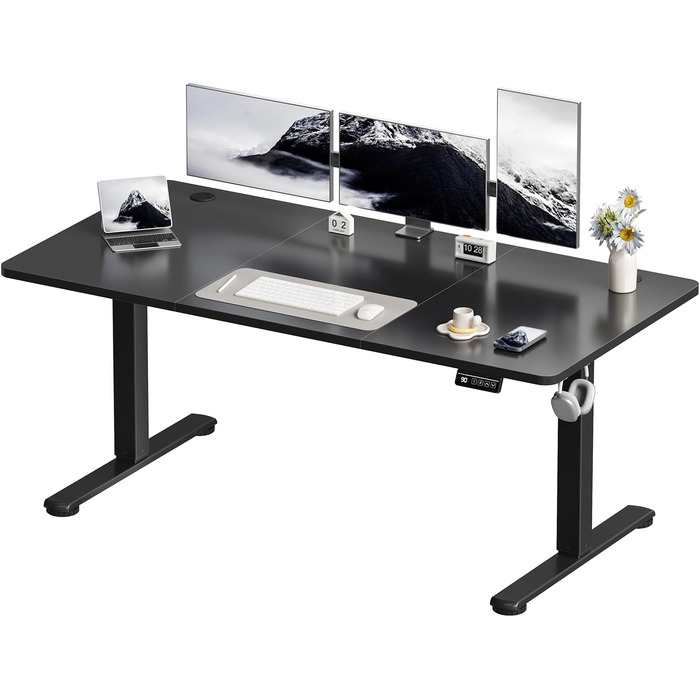 Електричний регульований стіл Devoko 120x60 см, стабільний офісний стіл, стіл для стояння та сидіння, комп'ютерний стіл з функцією пам'яті (чорний)