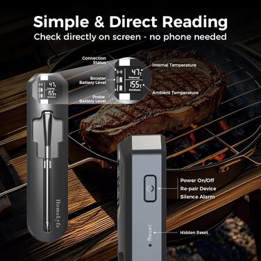 Бездротовий термометр для м'яса - Smart Bluetooth, ±1°C, водонепроникний IP67, 24 год роботи, 250м, для духовки, BBQ, Smoker, фритюрниці