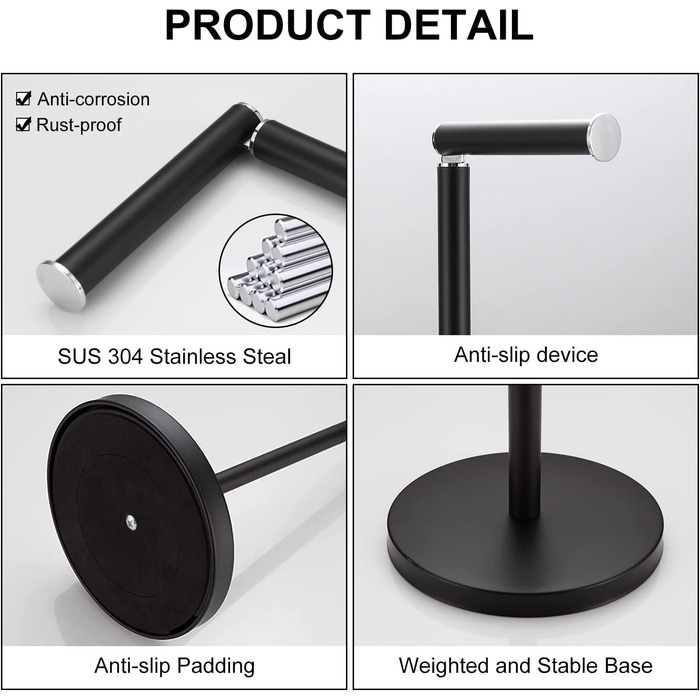 Тримач для туалетного паперу LBSYSLB, нержавіюча сталь SUS 304, окремий тримач для туалетного паперу для ванної кімнати, зважений тримач для туалетного паперу для ванної кімнати (матовий чорний)