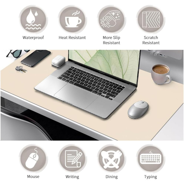 Килимок на стіл Niviy з екошкіри XXL (120x60 см), водонепроникний килимок для миші та захисна підкладка для офісу та дому, бежевий