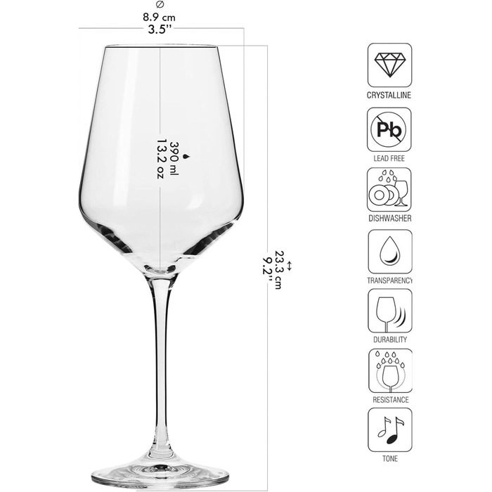 Келих для білого вина Krosno 390мл Авангард Можна мити в посудомийній машині Набір з 6 шт.