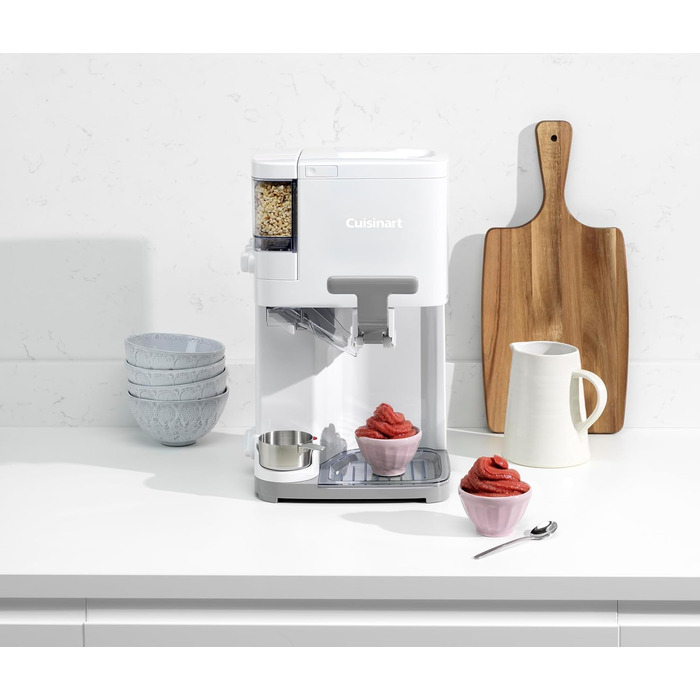 Морозивниця Cuisinart ICE48U для м'якого морозива, джелато, сорбету, безмолочного морозива та замороженого йогурту з автоматичним диспенсером топінгів, 1,42 л, 6 порцій, швидке приготування за 20 хвилин, легке очищення