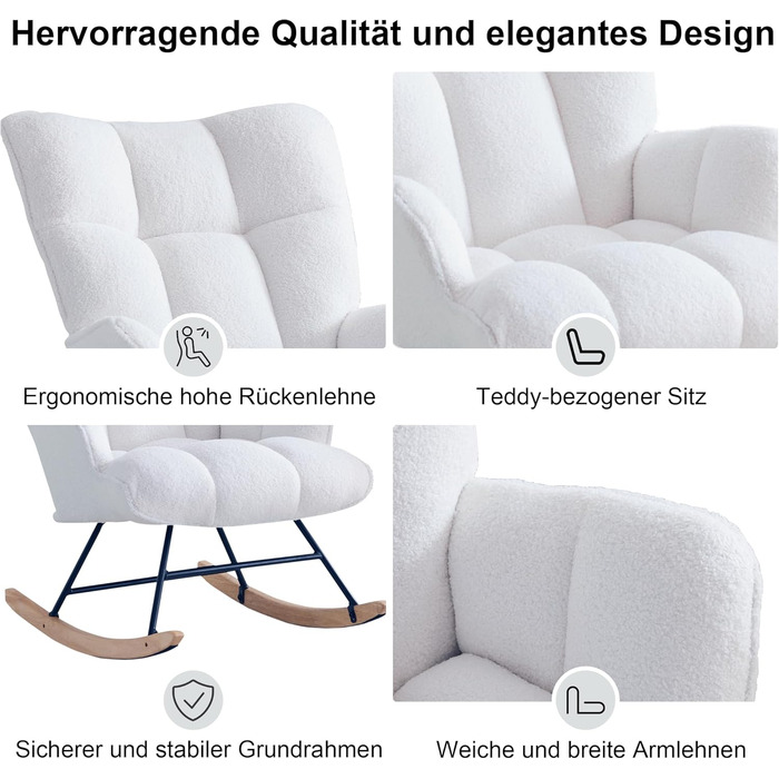 Крісло-гойдалка для годування Stillsessel з підлокітниками, біле, до 136 кг