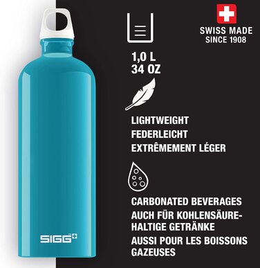 Вулична пляшка для пиття SIGG Traveller (1 л), екологічно чиста і герметична пляшка для пиття для піших прогулянок, легка спортивна пляшка для пиття з алюмінію (Aqua)