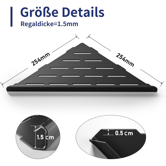 Поличка для душу Eck Edelstahl, нержавіюча сталь 304, поличка для ванної кімнати, кріплення на плитку, вбудована поличка для ремонту ванної кімнати (254 мм - 2 шт.) (254 мм - 2 шт., чорний)