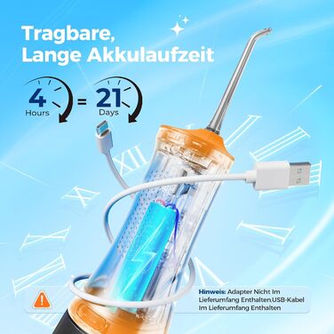 Портативна електрична ірригатор для ротової порожнини Operan Munddusche - 300 мл, 4 насадки (Оранжевий)