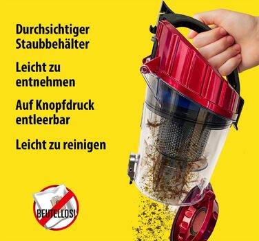 Пилсос Carrera з HEPA-фільтром, 800W, червоний – пилосос для підлоги з кабелем, компактний