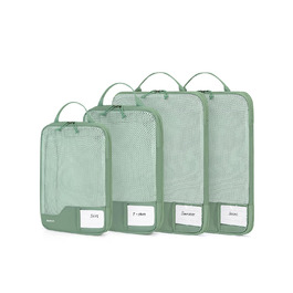 Набір компресійних органайзерів для валізи та рюкзака ECOHUB, 4 предмети, еко-серія з сіткою та бирками, зелений
