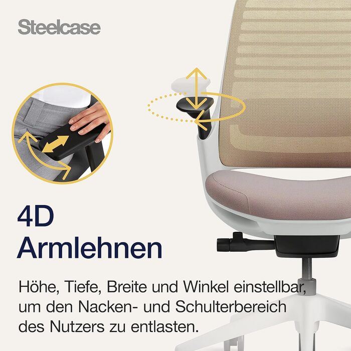 Офісний стілець Steelcase Series 1 з підтримкою спини LiveBack та 4D-підлокітниками, 66 x 64 x 92 см