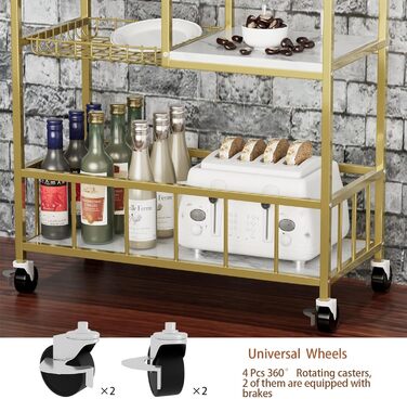 Сервісний візок Huhote з 3 ярусами, білий: візок для вина, кухонний візок з кошиком та відкидним столиком, 64 x 34 x 84 см