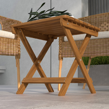 Outsunny Side Table Outdoor, Набір з 2 садових столів, Складаний кемпінговий стіл з дерева, Розкладний стіл для саду, Балкона, Тик, 45 x 45 x 45 см