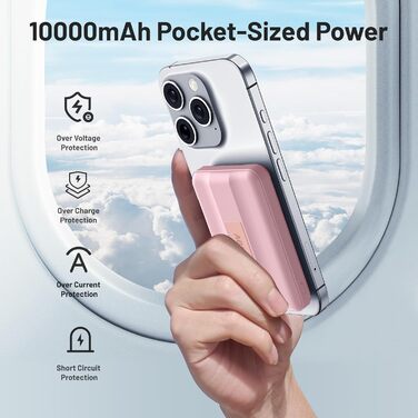 Магнітний, бездротовий 22.5 Вт PD, LED дисплей, для iPhone (рожевий), 10000mAh