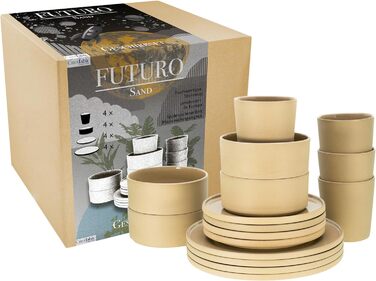 Серія Futuro Black, набір посуду з 16 предметів, набір керамограніту (пісок, 16 предметів), 21539