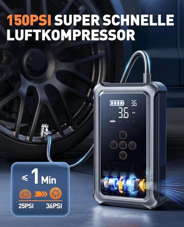 Powerbank для автомобіля Starthilfe 5000A з компресором 150PSI, 12V для бензину та дизеля (10.0L), LED, USB-C