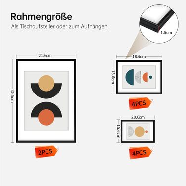 Набір фоторамок 5er Bilderrahmen DIN A4 з плексигласом для фото та портретів: рамка для встановлення та підвішування