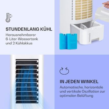 Охолоджувач Klarstein IceWind Max: 4-в-1, водяний, вентилятор, зволожувач, нічний режим, 60W, 330 м³/год, білий