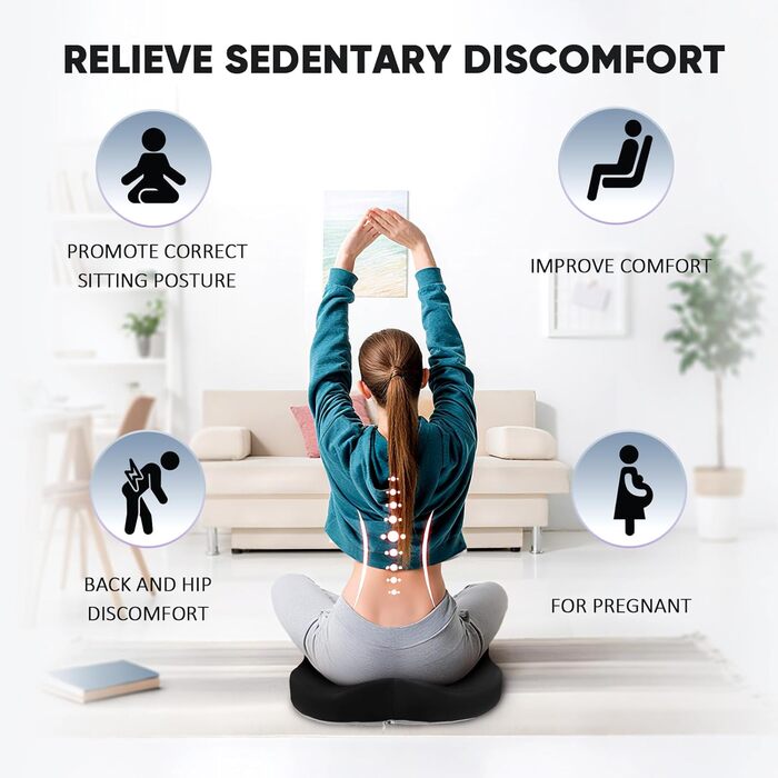 Ортопедична подушка для сидіння та підтримки попереку, ергономічна подушка з піною з пам'яті для інвалідного візка, автокрісла та офісного крісла, для зняття навантаження, полегшення болю, підтримки попереку та стегна при тривалому сидінні