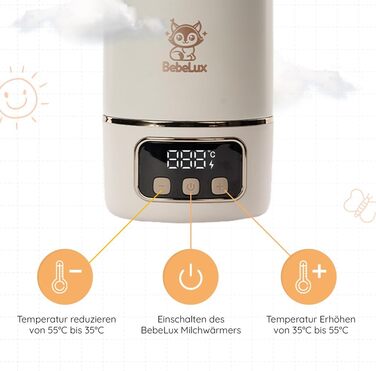 Підігрівач для дитячих пляшечок BEBELUX електричний, USB-C, 36W, Beige V1 - швидке нагрівання, підтримка температури, BPA-free, безпечний та герметичний