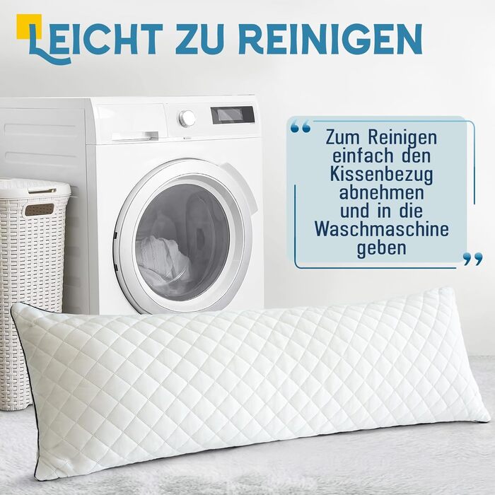 Подушка для сну на все тіло AS AWESLING з ефектом пам'яті (Memory Foam), біла, 160 x 50 см, з чохлом для підтримки бокового сну