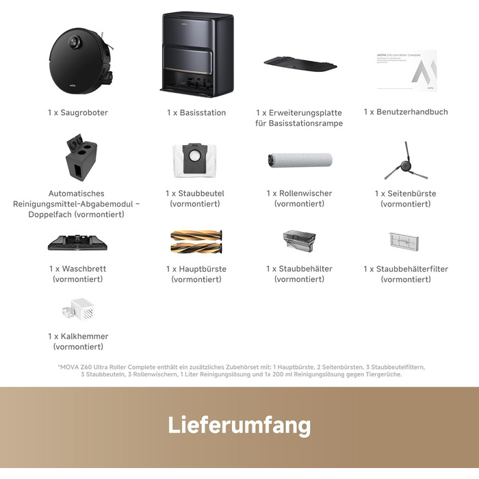 Робот-пилосос Mova Z60 Ultra Complete з вологою тканиною 28000 Па, LiftPro, перешкоди 8 см, DToF+Dual Laser+RGB/LED, AutoShield для килимів, MaxiReach моп & щітка, чорний