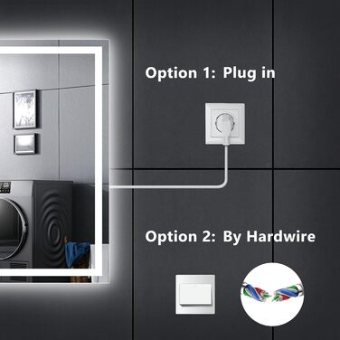 Дзеркало для ванної кімнати Youyijia з підсвічуванням, 70x50 см, антизапарник, сенсорний вимикач, 3 кольори світла, регулювання яскравості