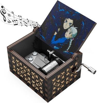 Дерев'яна музична скринька Howl's Moving Castle, тема аніме, музика, Весела круговерть життя, дерев'яні музичні скриньки, музичні скриньки з ручним приводом, подарунок на Новий рік, день народження (чорний персонаж), (HL-36) Чорний персонаж
