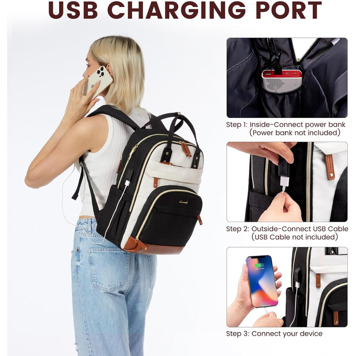 Рюкзак LOVEVOOK для дівчат та хлопців, 15.6 дюймів, водонепроникний, з відділенням для ноутбука, для школи, подорожей, роботи, легкий, чорний, бежевий, коричневий, шкіряний (PU)