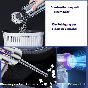 Акумуляторний ручний пилосос для авто та дому 4-в-1, потужність 22000Па, бездротовий з мийним HEPA-фільтром